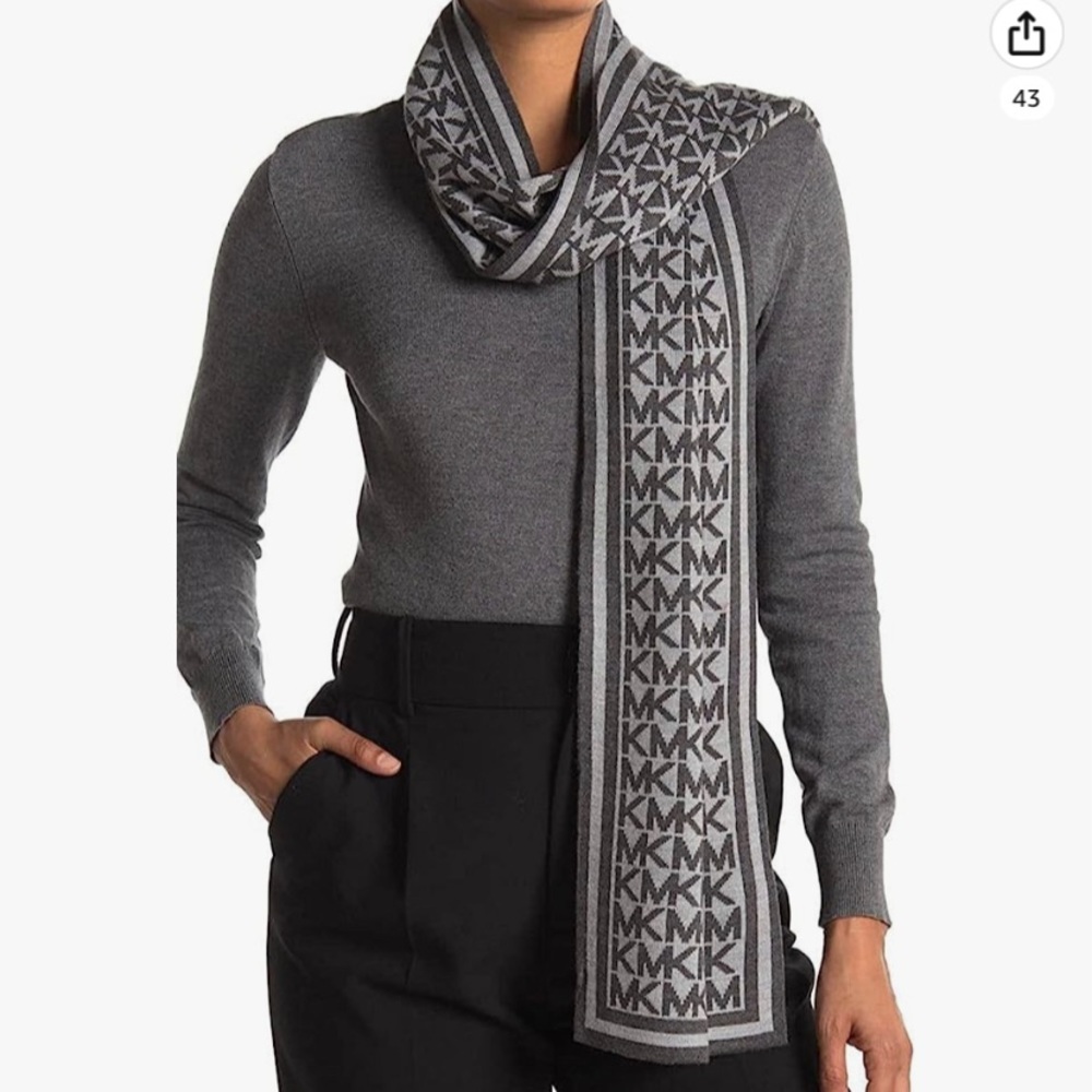 Michael Kors Bordered MK Logo Print Muffler Scarf. Never Used. 64 Inches long.